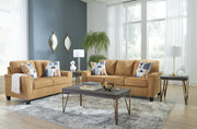 Ashley Furniture Erinslane living room set with sofa and loveseat in a cozy, modern design, shown in a well-lit living space.