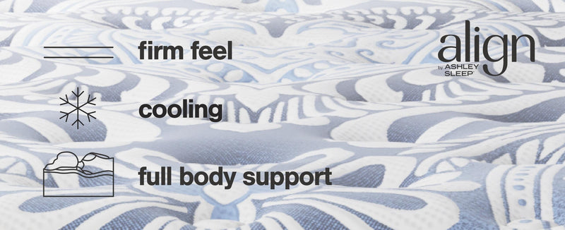 Ashley Furniture Firm Luxe 2.0 innerspring mattress with a plush, supportive surface and a sturdy foundation.