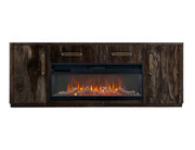 Modern 80-inch TV stand with two drawers, two doors, and electric fireplace insert by International Furniture Direct.