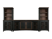 Pueblo black wall unit entertainment center from International Furniture Direct with open shelving and storage compartments.