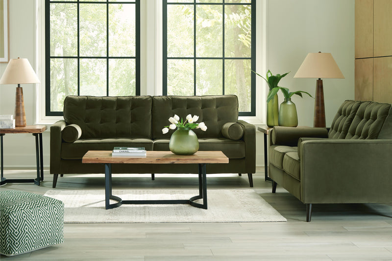 Reveon Lakes Ashley Furniture living room set with sofa and loveseat in neutral fabric, modern style with plush cushions.
