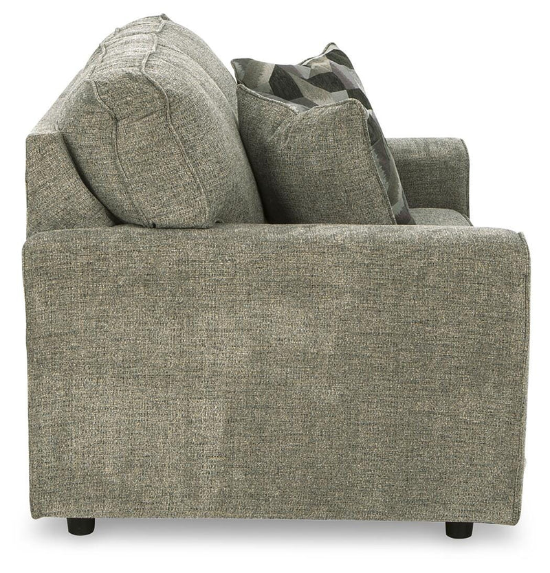 Ashley Furniture Cascilla living room set featuring a sofa, loveseat, and armchair with neutral fabric and modern design.