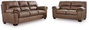 Ashley Furniture WillowBend living room set with sofa, loveseat, and armchair in neutral fabric, arranged for a cozy family space.