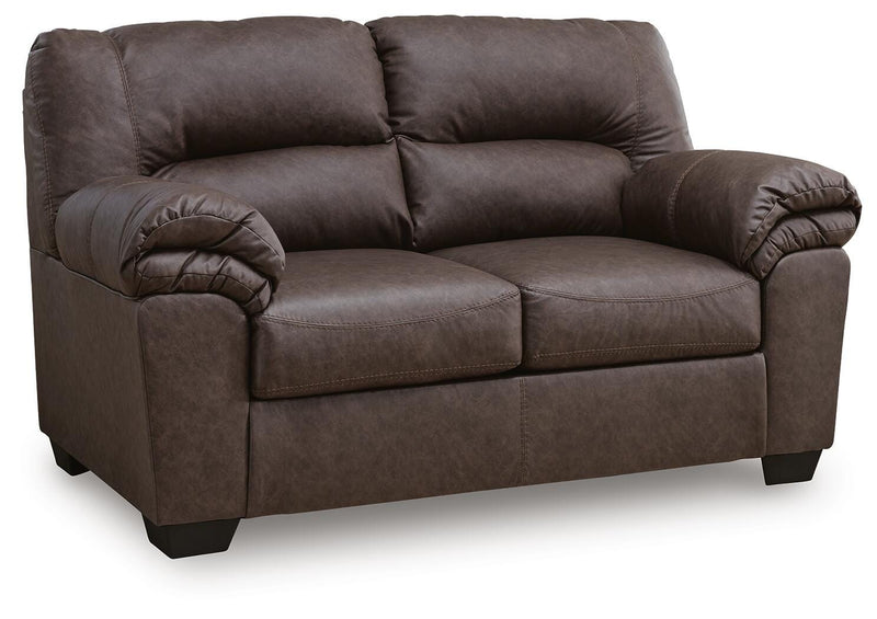 Ashley Furniture WillowBend living room set with a sofa and loveseat in a modern design, shown from an angled view.