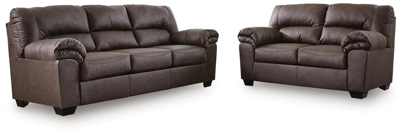Ashley Furniture WillowBend Living Room Set with sofa and armchair, featuring neutral fabric and wooden accents.