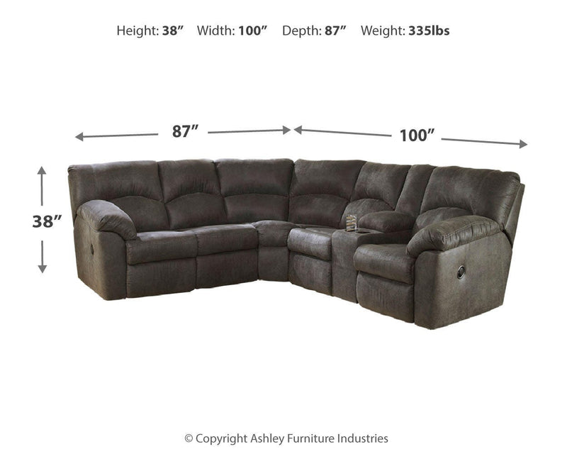 Ashley Furniture Tambo Living Room Set featuring a sofa and matching armchair with neutral upholstery and modern design.