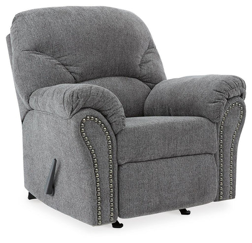 Ashley Furniture Allmaxx Recliner with closed back and cushioned seat, angled view showcasing comfortable upholstery and sturdy frame.