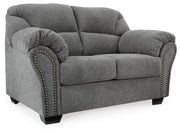 Ashley Furniture Allmaxx living room set featuring a sofa and loveseat with plush cushions and modern design, angled view.