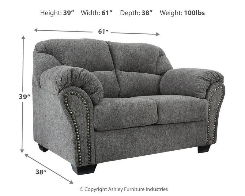 Ashley Furniture Allmaxx loveseat with plush cushions and modern design, shown in a cozy living room setting.