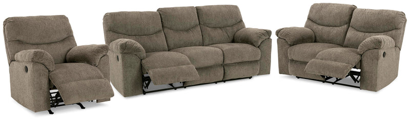 Ashley Furniture Alphons living room set featuring a sofa and loveseat with beige upholstery and modern design.