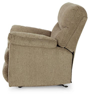 Side view of the Ashley Furniture Alphons living room set featuring a sofa and armchair with neutral upholstery and wooden legs.