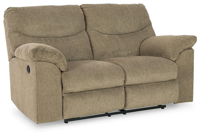 Ashley Furniture Alphons living room set featuring a sofa, loveseat, and armchair arranged in a modern living space.
