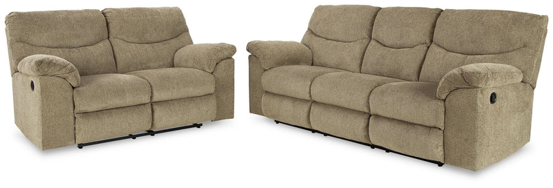 Ashley Furniture Alphons living room set with a sofa, loveseat, and armchair featuring plush cushions and modern design.