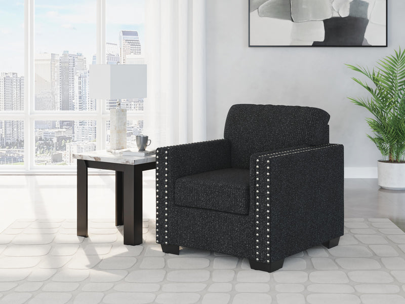 Jasmine Peaks chair by Ashley Furniture showing a stylish upholstered chair with patterned fabric and wooden legs.