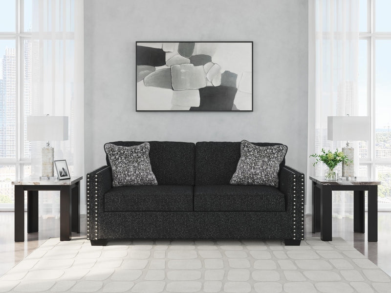 Ashley Furniture Jasmine Peaks Sofa, plush fabric sofa with tufted cushions, in a neutral color, showcasing elegant living room style.