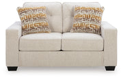 Ashley Furniture Larimer living room set with a sofa and armchair in a modern design, shown from a head-on view.