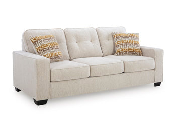 Ashley Larimer living room set with sofa and armchair in a modern, neutral fabric, arranged in a cozy seating area.