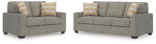 Ashley Furniture Larimer living room set with plush sofa and matching armchair in a modern design.