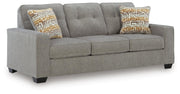 Ashley Furniture Larimer living room set featuring a sofa and loveseat in a modern design, shown from an angled perspective.