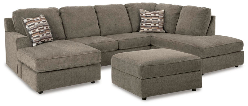 Ashley Furniture O'Phannon living room set with a sofa and armchair featuring neutral upholstery and wooden legs.