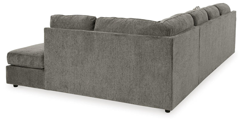 Ashley Furniture O'Phannon living room set with sectional sofa and matching ottoman, shown from the back in a modern living space.