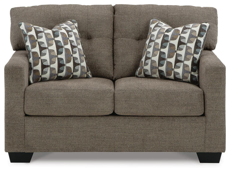 Ashley Furniture Mahoney living room set with sofa and armchair, featuring neutral upholstery and modern design.