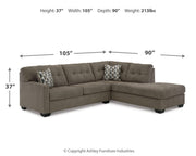 Ashley Furniture Mahoney living room set with sofa and loveseat in a modern fabric design, displayed in a stylish living room.