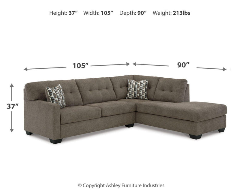 Ashley Furniture Mahoney living room set with sofa and loveseat in a modern fabric design, displayed in a stylish living room.