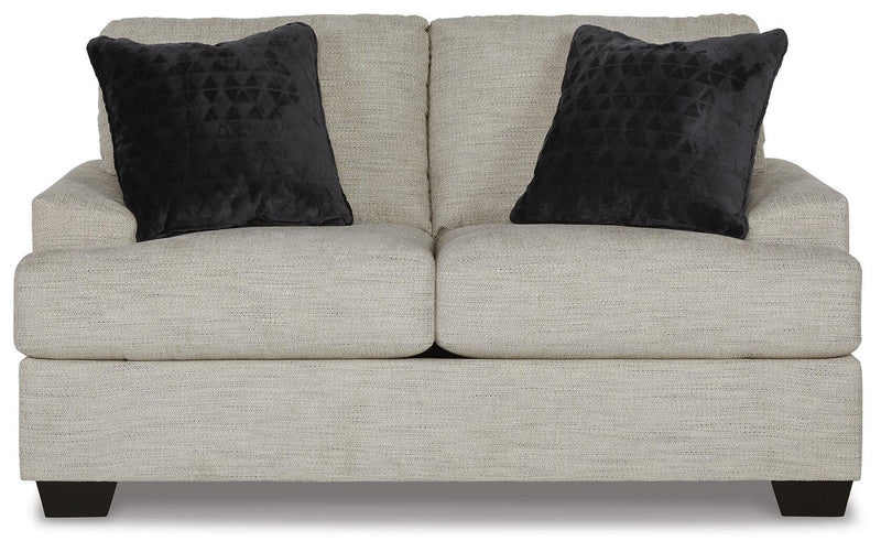 Ashley Furniture Vayda living room set with sofa, loveseat, and armchair in a modern design, shown from a head-on angle.