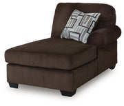 Ashley Furniture Kimlee sectional with chaise, showing a modern fabric sofa with plush cushions and a spacious chaise lounge.