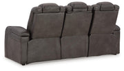 Ashley Furniture Fyne-Dyme power reclining sofa with plush fabric, featuring reclining seats and a supportive backrest.