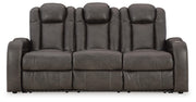Ashley Furniture Fyne-Dyme Power Reclining Sofa with plush cushions and reclining features, shown from a head-on angle.
