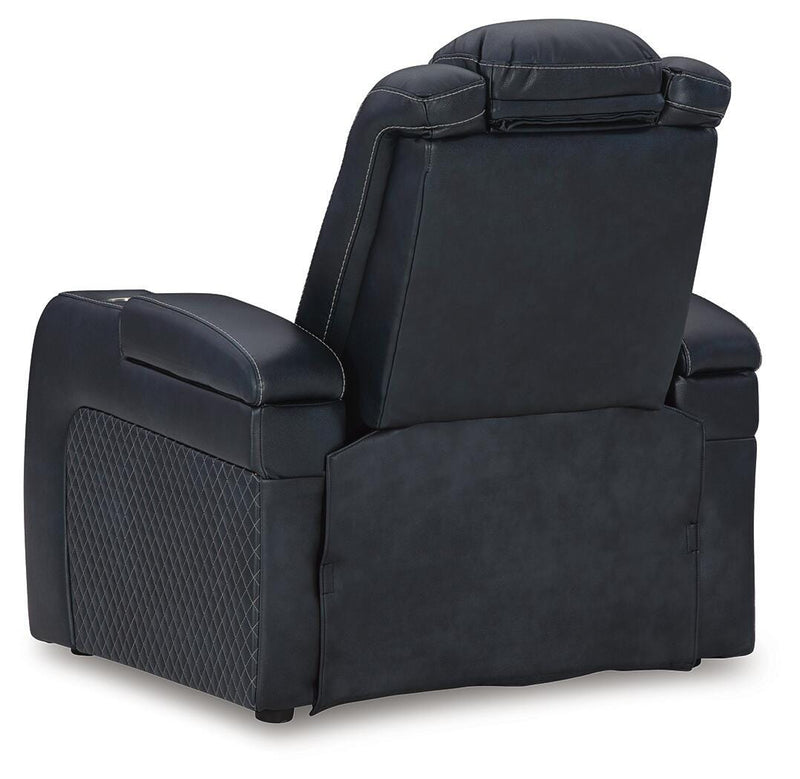 Ashley Furniture Fyne-Dyme Power Recliner with plush upholstery and padded armrests, shown from the back in the image.
