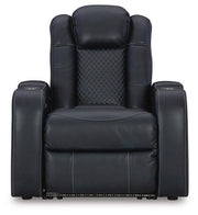 Ashley Furniture Fyne-Dyme Power Recliner with plush cushioning and dark brown upholstery, shown from a head-on view.