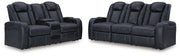 Ashley Furniture Fyne-Dyme living room set with a sleek sofa and matching armchair in a modern design.