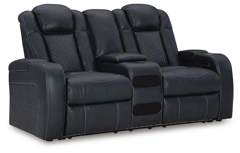 Ashley Furniture Fyne-Dyme living room set featuring a sofa, armchair, and coffee table in a modern design, viewed from an angle.