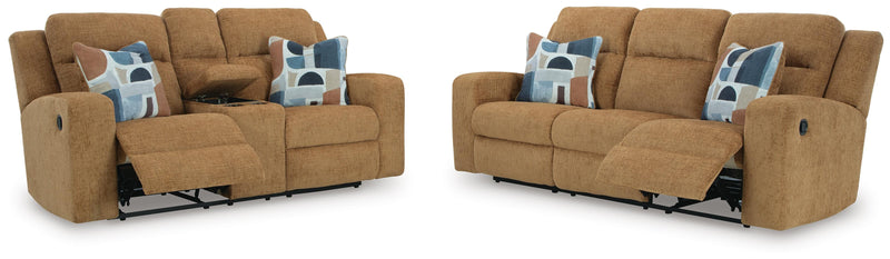 Ashley Furniture Kanlow living room set with sofa and loveseat, featuring beige upholstery and modern design.