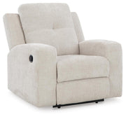 Ashley Furniture Danum recliner with plush fabric, shown in a closed position from an angled view.