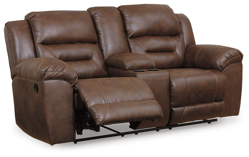 Ashley Furniture Stoneland living room set featuring a sofa and loveseat with neutral upholstery and modern design.