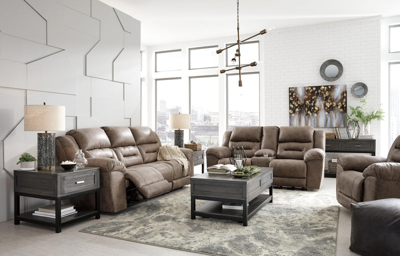 Ashley Furniture Stoneland living room set with sofa, loveseat, and armchair in a modern fabric upholstery.