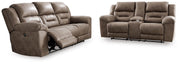 Ashley Furniture Stoneland living room set with open sectional sofa and matching cushions in a modern design.