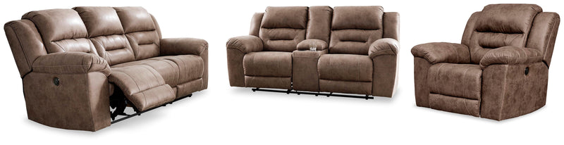 Ashley Furniture Stoneland living room set featuring a sofa and loveseat in a modern fabric with plush cushions.