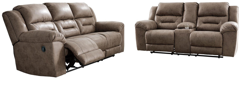 Ashley Furniture Stoneland living room set with open sectional sofa, neutral fabric, and modern design, perfect for contemporary spaces.