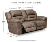 Ashley Furniture Stoneland living room set with a sofa and armchair in a modern design, featuring neutral upholstery and wooden legs.