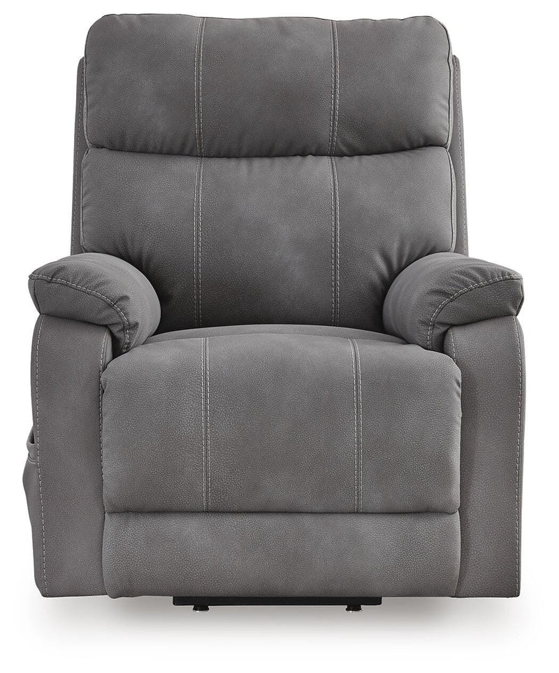 Ashley Furniture Next-Gen Durapella Power Lift Recliner with plush cushioning and armrests, shown from the front.