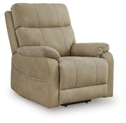 Ashley Furniture Next-Gen Durapella Power Lift Recliner in beige with plush cushioning and built-in control panel.