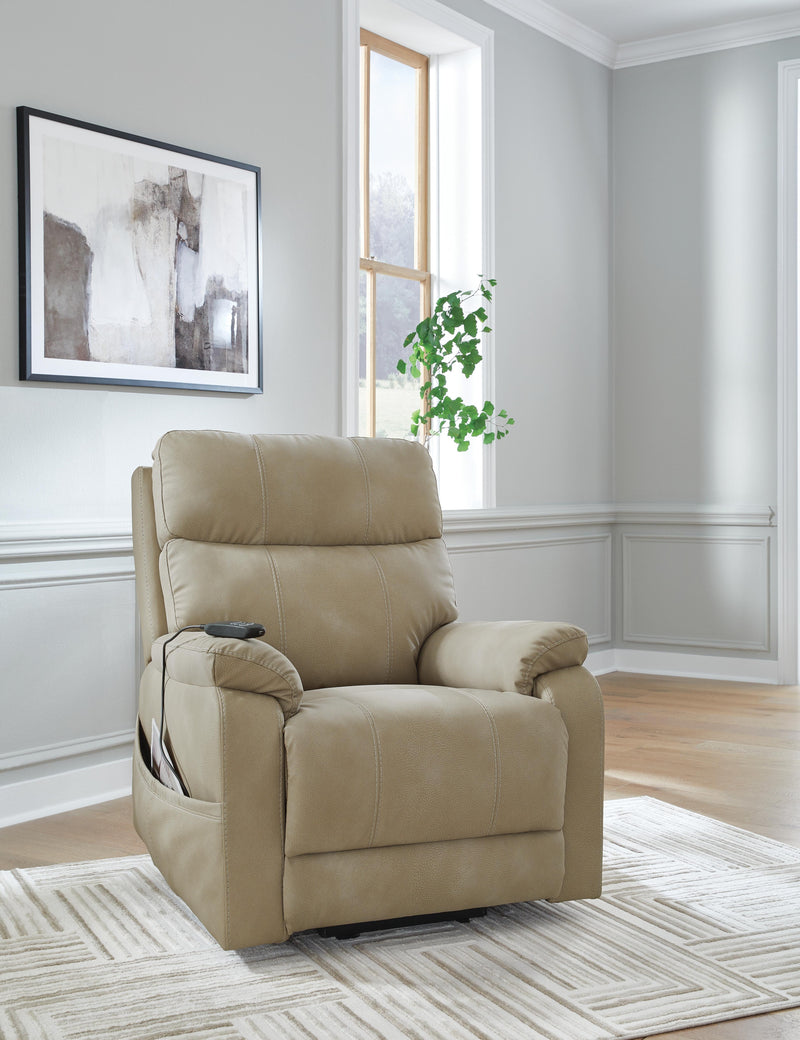 Ashley Furniture Next-Gen Durapella Power Lift Recliner in closed position, featuring plush upholstery and ergonomic design.