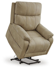 Ashley Furniture Next-Gen Durapella Power Lift Recliner with plush cushioning and a sleek design, viewed from an upward angle.