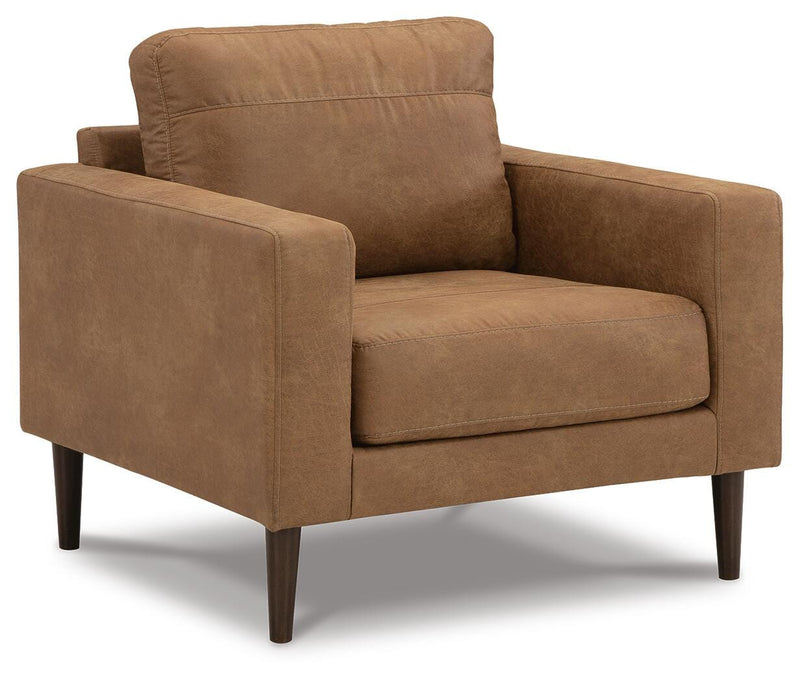 Ashley Furniture Telora living room set with a sofa and loveseat, featuring neutral upholstery and modern design, viewed from an angle.