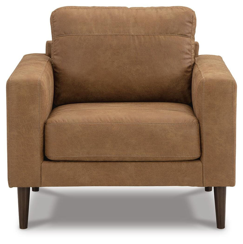 Ashley Furniture Telora living room set with sofa and armchair, featuring neutral upholstery and modern design.